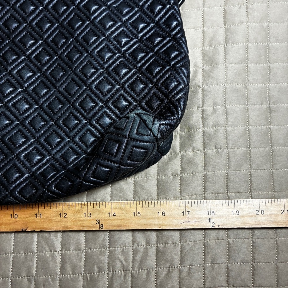Tory Burch Marion Quilted Black Leather Tote Bag Gold Chain Shoulder Bag Large - Picture 8 of 9